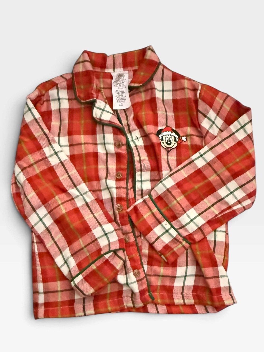 Disney Red Plaid Kids Pajama Top with Character Patch- Christmas